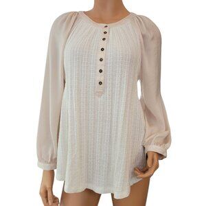 Anthropologie MEADOW RUE Womens Top Size Med‎ Kersee Henley Blouse Bishop Sleeve